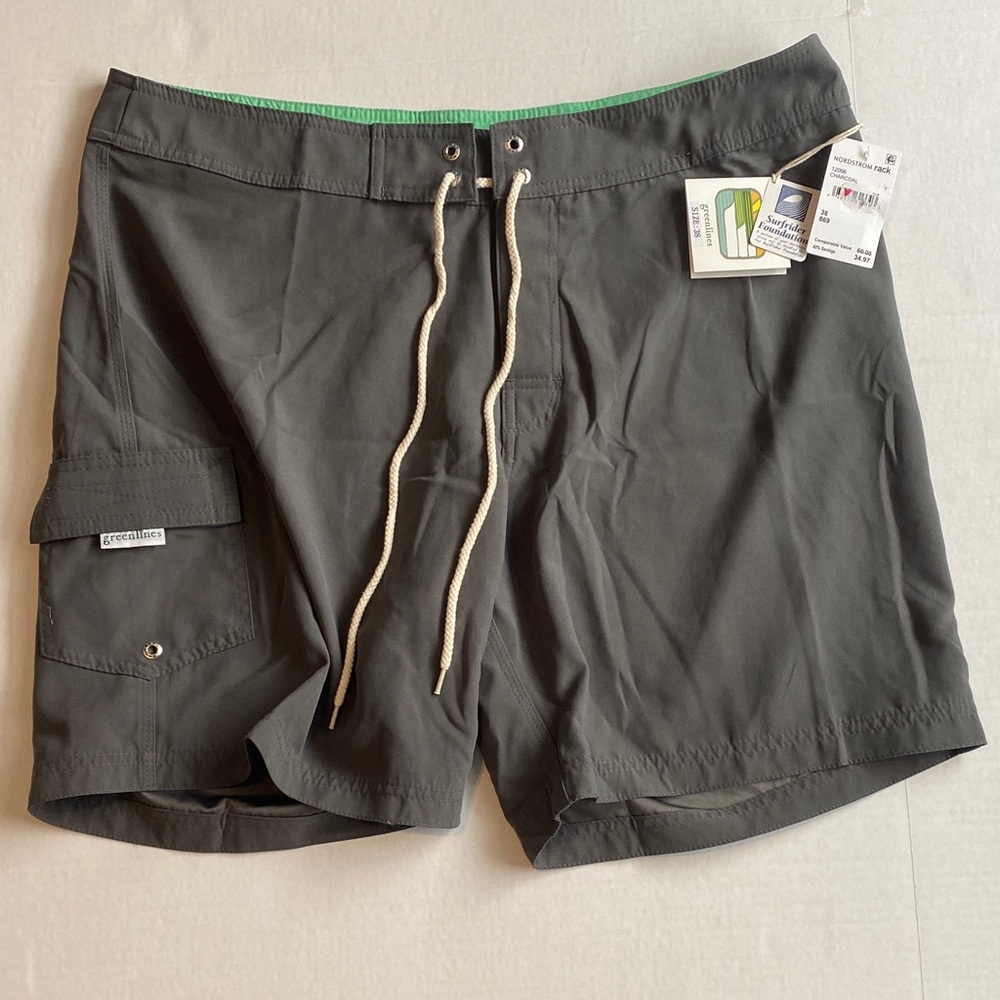 Charcoal Board Shorts with Green Trim